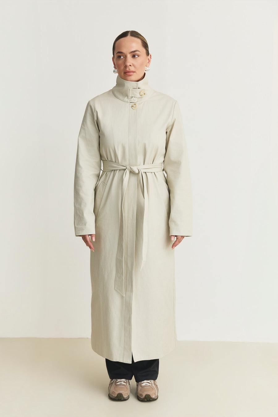 The Capsule Original Trench belted, full length front view